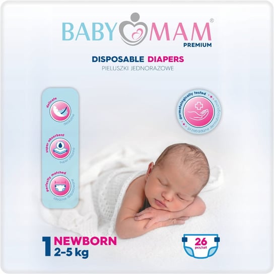 Pieluszki pampersy jednorazowe Babymam extra care newborn 1 (2-5kg) 26szt Babymam