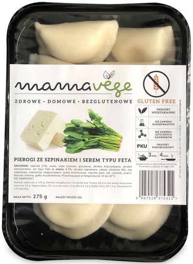 PIEROGI ZE SZPINAKIEM I SEREM TYPU FETA BEZGLUTENOWE 275 g - MAMA VEGE Inna marka