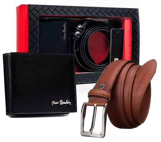 Pierre Cardin portfel męski RFID z paskiem do spodni skóra zestaw Pierre Cardin
