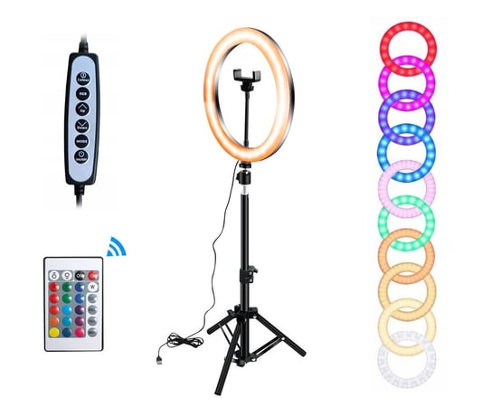Pierścieniowa lampa LED RGB CCT do selfie / makijażu + STATYW DLED