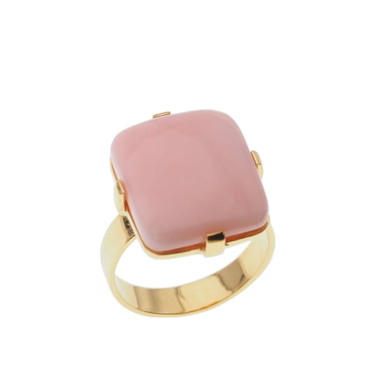 Pierścionek - Opal Różowy prostokąt w srebrze złoconym-1 Skorulski Jewellery