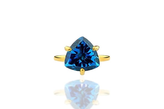 Pierścionek Topaz London Blue 4 ct. Trylion [Rozmiar: L (19 - 23), Materiał: srebro złocone] Brazi Druse Jewelry