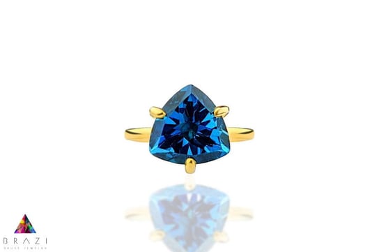 Pierścionek Topaz London Blue 4 ct. Trylion złoto 585 [Rozmiar: M (15 - 18)] Brazi Druse Jewelry