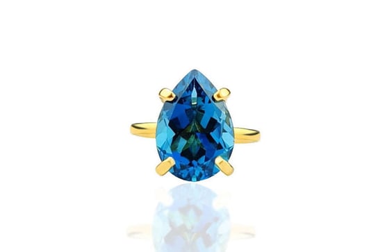 Pierścionek Topaz London Blue 6 ct. Kropla [Rozmiar: S (10 - 14), Materiał: srebro złocone] Brazi Druse Jewelry