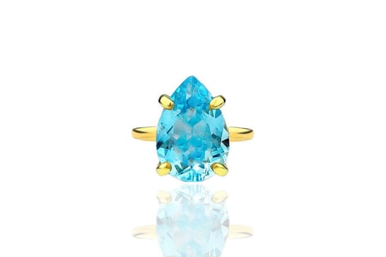 Pierścionek Topaz Sky Blue 6 ct. Kropla [Rozmiar: M (15 - 18), Materiał: srebro złocone] Brazi Druse Jewelry