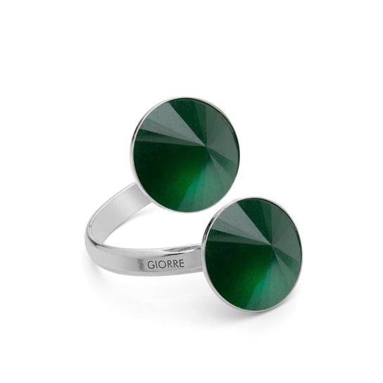 Pierścionek z dwoma naturalnymi kamieniami - jadeit, srebro 925 : Kamienie naturalne - kolor - jadeit zielony ciemny, Srebro - kolor pokrycia - Pokrycie platyną GIORRE