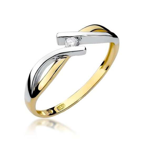 Pierścionek zaręczynowy białe i żółte złoto z brylantem 0,04 ct Klasyka : Rozmiar pierścionka - 10 | Φ15,67 MM, Złoto - próba - próby 585 żółte GIORRE