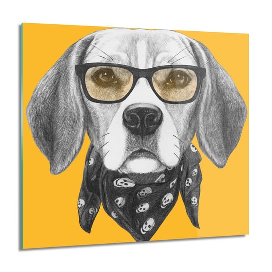 Pies apaszka okulary foto na szkle ścienne, 60x60 cm ArtPrintCave