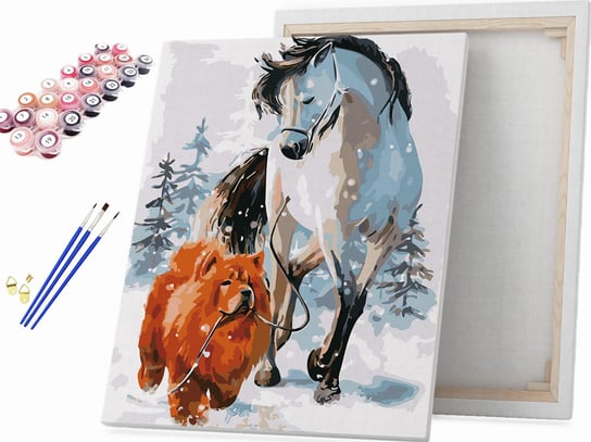 Pies Chow Chow i biały koń - Malowanie po numerach Beliart