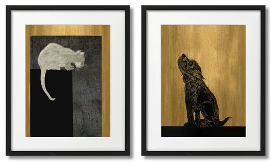 Pies I Kot Plakaty Art Deco - Złote DEKORAMA