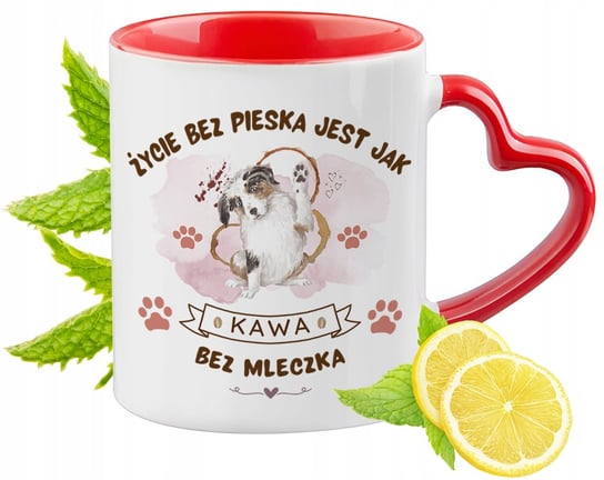 Pies Pieski Kubek Czerwony z Uszkiem w Kształcie Serca na Prezent PoliDraw