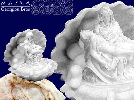 Pieta w muszli -alabaster grecki MASKA