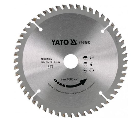 Piła tarczowa do aluminium YATO 60905, 160x20 mm, 52-zęby YT-60905 Yato