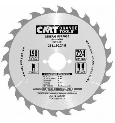 Piła Tarczowa Do Elektronarzędzi 190X30X2,6X24Z Cmt Orange Tools CMT