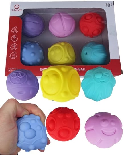 Piłeczki Sensoryczne 6cm SobeBear Piłki gumowe 6szt zabawki dla niemowląt PakaNiemowlaka