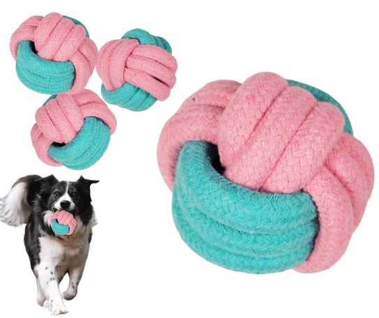 Piłka dla psa ze sznurka pleciona mocna zabawka 7 cm niebieski różowy Inna marka