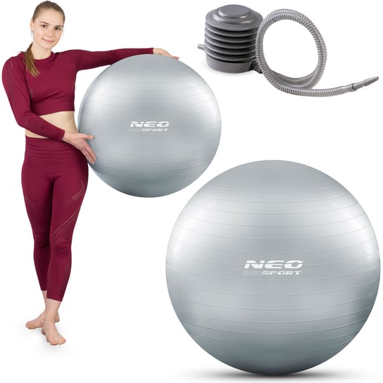 Piłka do ćwiczeń fitness gimnastyczna Neo-Sport 65 cm srebrna pompka w zestawie Neo-Sport