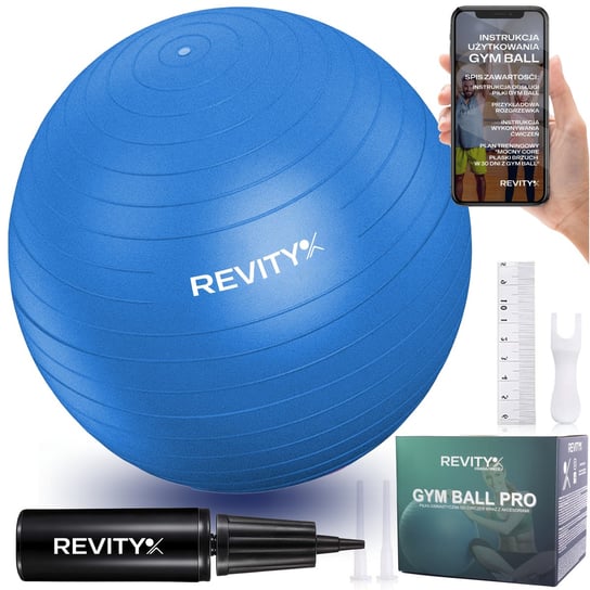 PIŁKA GIMNASTYCZNA FITNESS REHABILITACYJNA GYM BALL /REVITY/ 55-75CM 1300G +E-BOOK PDF REVITY