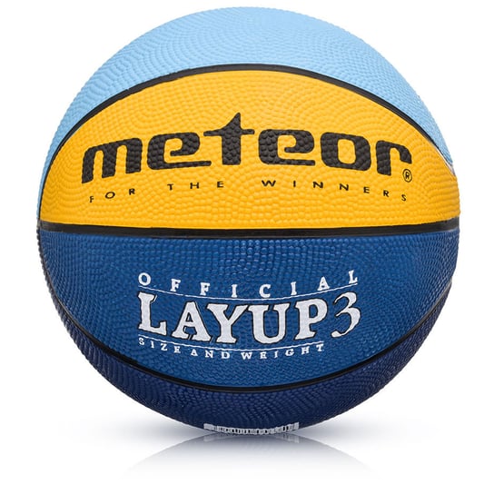 Piłka koszykowa Meteor LayUp 3 błękitno-żółto-niebieska 07082 Meteor