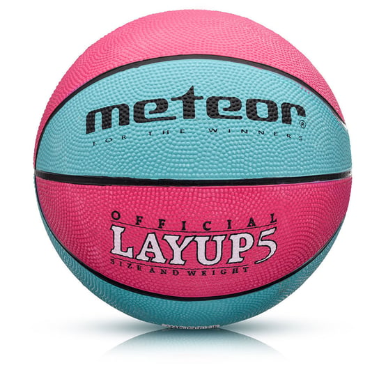 Piłka koszykowa Meteor LayUp 5 różówo-niebieska 07085 Meteor