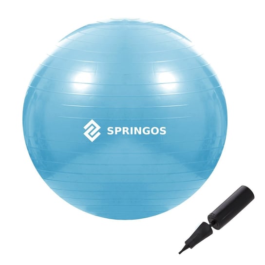 Piłka rehabilitacyjna do ćwiczeń 55cm gimnastyczna z pompką fitness błękitna Springos