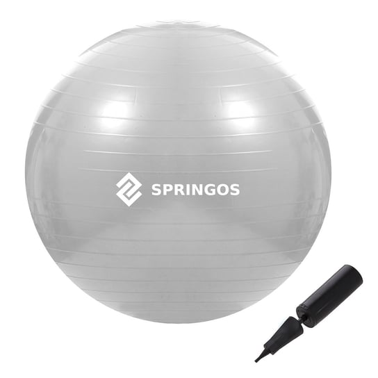 Piłka rehabilitacyjna do ćwiczeń 75cm gimnastyczna z pompką fitness szara Springos