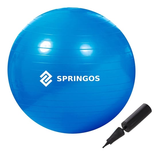 Piłka rehabilitacyjna do ćwiczeń 85cm gimnastyczna z pompką fitness niebieska Springos