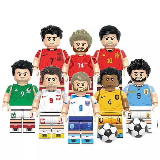 Piłkarskie gwiazdy - Lewandowski Raul Eriksen Suarez Son Heung-Min Virgil Pedri Kane - figurki klocki 8 szt HABARRI
