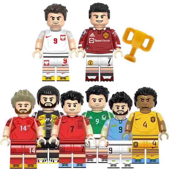 Piłkarskie Gwiazdy - Piłkarzyki Lewandowski Raul Eriksen Suarez Son Heung-Min Virgil Benzema Ronaldo - figurki klocki 8 szt HABARRI