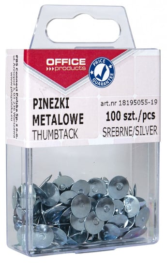pinezki metalowe office products, w pudełku, 100szt., srebrne Office Products