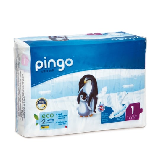 Pingo, Ultra Soft, Pieluchy jednorazowe, rozmiar 1, New Born, 2-5 kg, 27 szt. PINGO