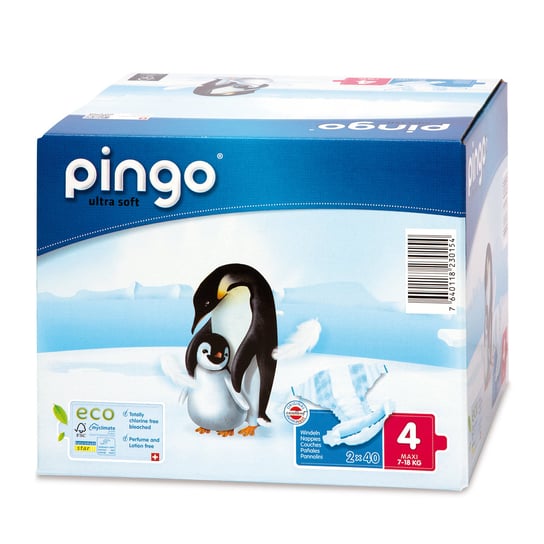 Pingo, Ultra Soft, Pieluchy jednorazowe, rozmiar 4, Maxi, 7-18 kg, 80 szt. PINGO