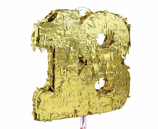 Piniata cyfra „18”, metaliczna złota, foliowa, 50x40.5x8 cm GoDan