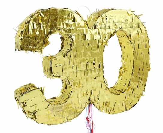 Piniata cyfra „30”, metaliczna złota, foliowa, 50x40.5x8 cm GoDan