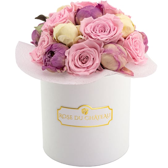 Pink Pastel Wieczne Piwonie Bouquet Biały Flowerbox Rose du Château