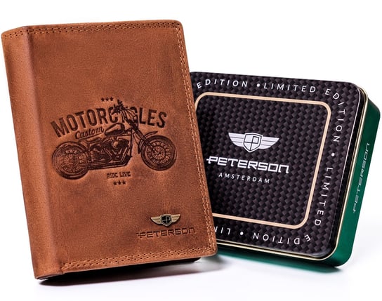 Pionowy skórzany portfel męski motocykl Peterson Peterson