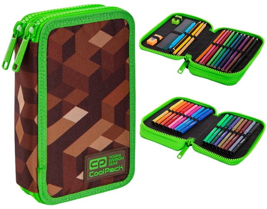 Piórnik z wyposażeniem dwukomorowy dla dzieci, CoolPack, Minecraft, brązowy CoolPack