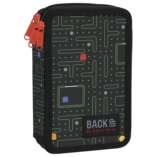 Piórnik z wyposażeniem trzykomorowy dla chłopca, BackUp, Pacman, czarny BackUp