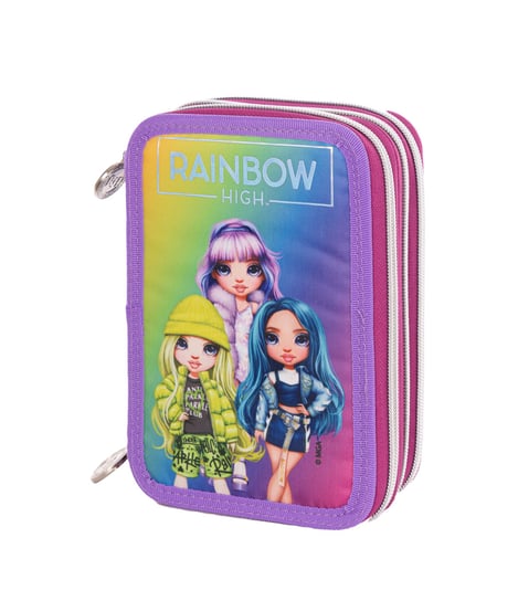 Piórnik z wyposażeniem trzykomorowy dla dziewczynki, Rainbow High Silver Style AC31, różowy Rainbow High