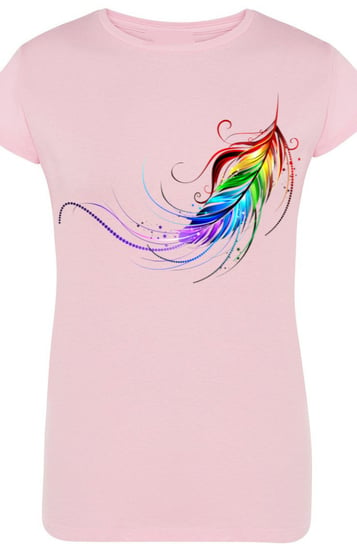 Pióro Kolorowe Damski Modny T-Shirt Rozm.S Inna marka