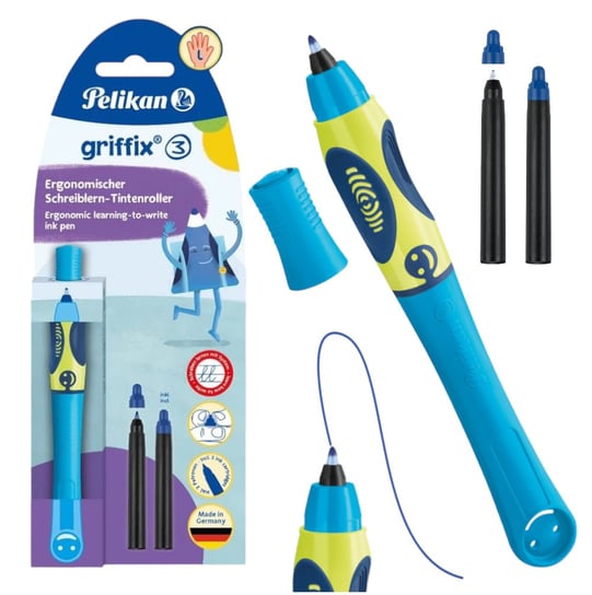 Pióro kulkowe dla dzieci do nauki pisania dla leworęcznych Pelikan Griffix niebieskie Neon Blue Pelikan