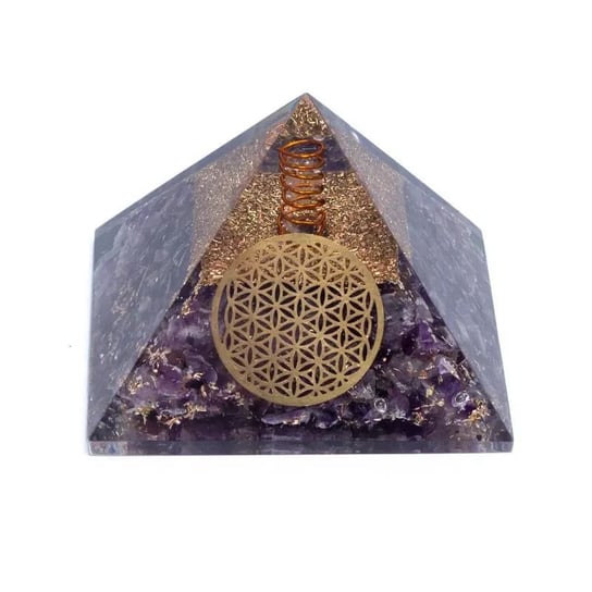 Piramida orgonitowa (ametyst) z Kwiatem Życia (7 x 7 x 5 cm) Orgonit