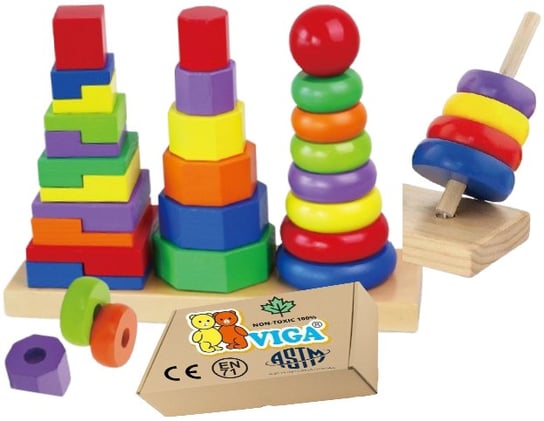 PIRAMIDA UKŁADANKA dla dzieci niemowląt Sorter Drewniane Klocki edukacyjne Viga zabawka montessori PakaNiemowlaka