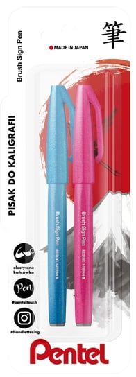 Pisak/pędzelek do liternictwa SES15 Pentel Touch w dwóch kolorach błękitnym i różowym Pentel