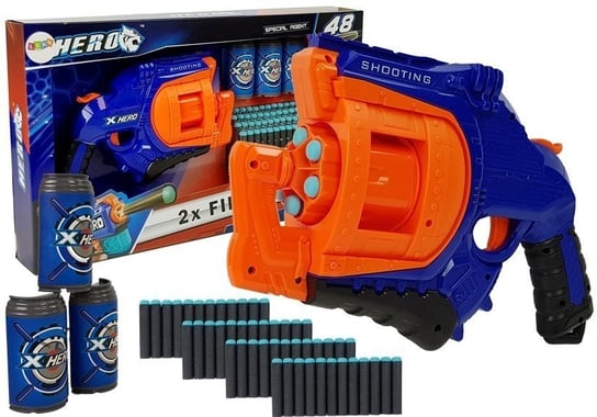 Pistolet na Piankowe Naboje 48 sztuk Obrotowy Magazynek Niebiesko- Pomarańczowy Lean Toys