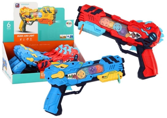 Pistolet Projektor Dinozaur Światła Dźwięki Niebieski Czerwony Lean Toys