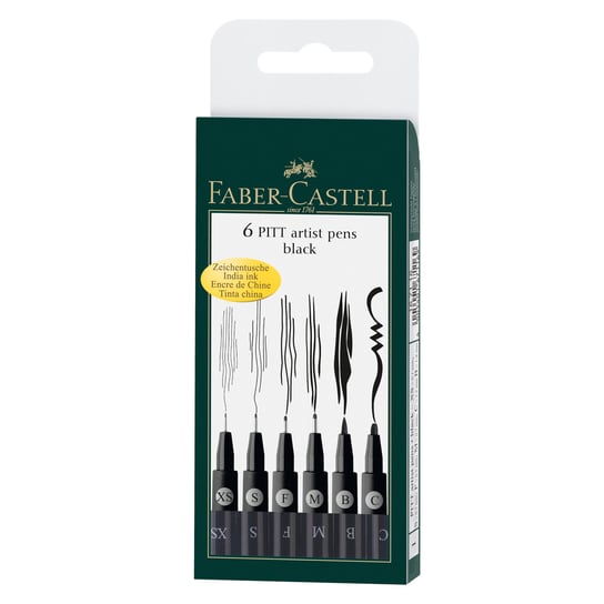 Pitt Artist Pen, czarne, 6 sztuk, Faber-Castell Faber-Castell