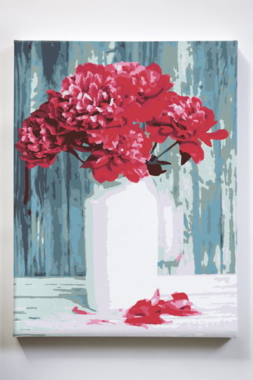 Piwonie w wazonie, kwiaty, martwa natura, malowanie po numerach Akrylowo