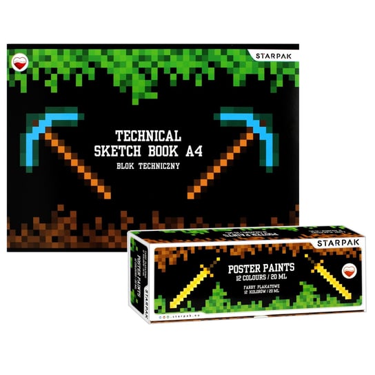 Pixel Game Zestaw przyborów plastycznych dla chłopca: farby plakatowe + blok techniczny Uniwersalny Starpak