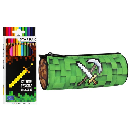 Pixel Game Zestaw przyborów szkolnych dla chłopca: piórnik tuba + kredki ołówkowe Uniwersalny Starpak